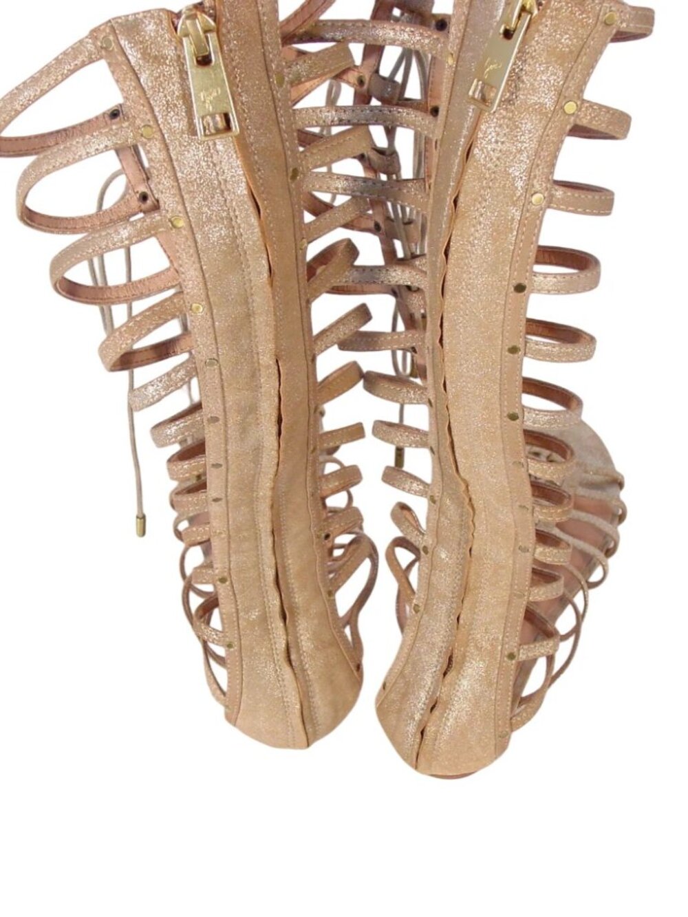 JOIE Falicia $425 NEW Gold Tall Lace Up Gladiator Sandals EU 39.5/US 9.5 - Picture 4 of 8